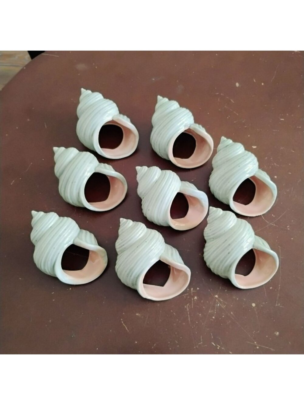 Ceramic Conch Shell Napkin Rings, Set Of 8, Handmade Signed Pottery, Coastal